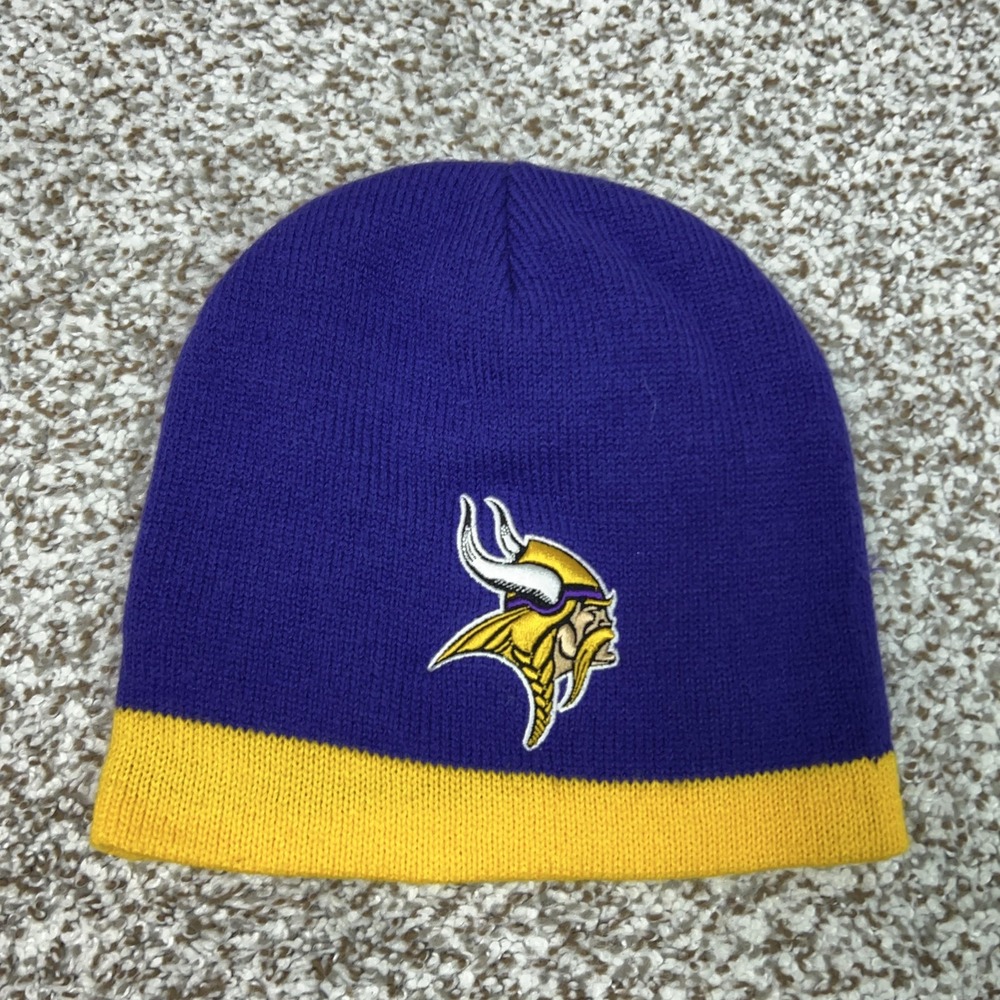 Minnesota Vikings Hat Beanie Mens‎ One Size Purple Yellow NFL Football HitWear